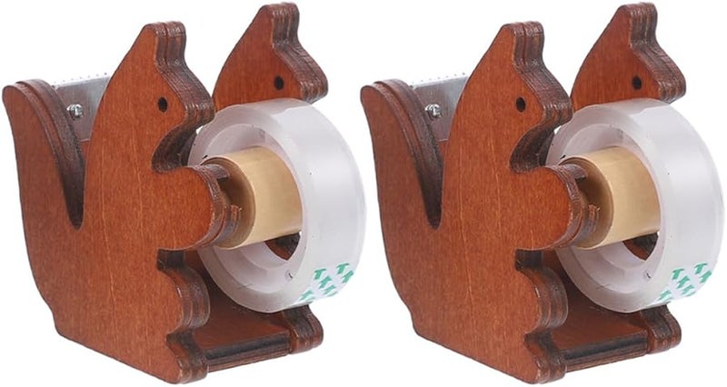Wooden Squirrel Tape Dispenser 2 Pack Cartoon Desk Holder For Office Home - Image 1